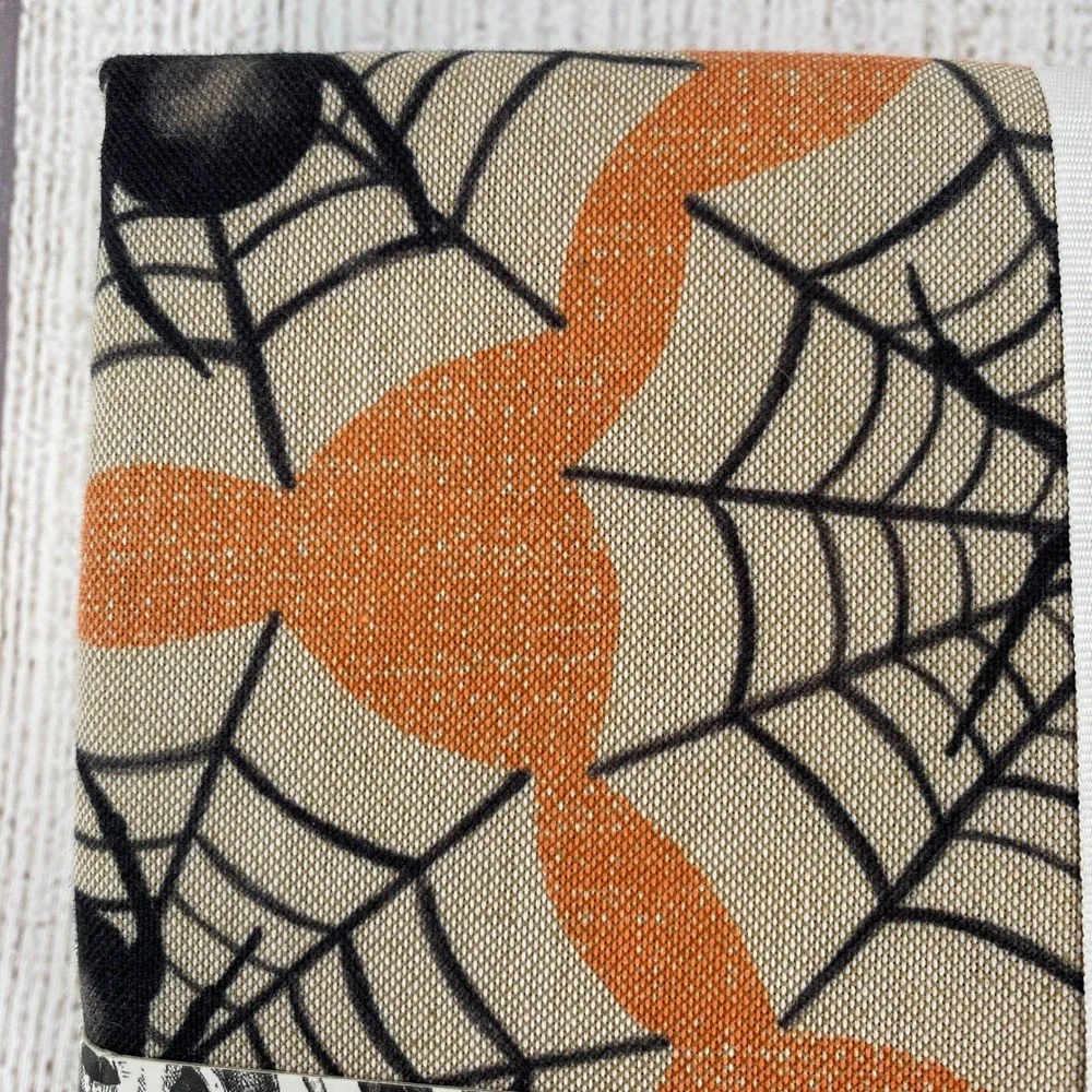 Tahari Home Tablecloth Halloween 60x120 Oblong Beige Orange Spider Web Metallic